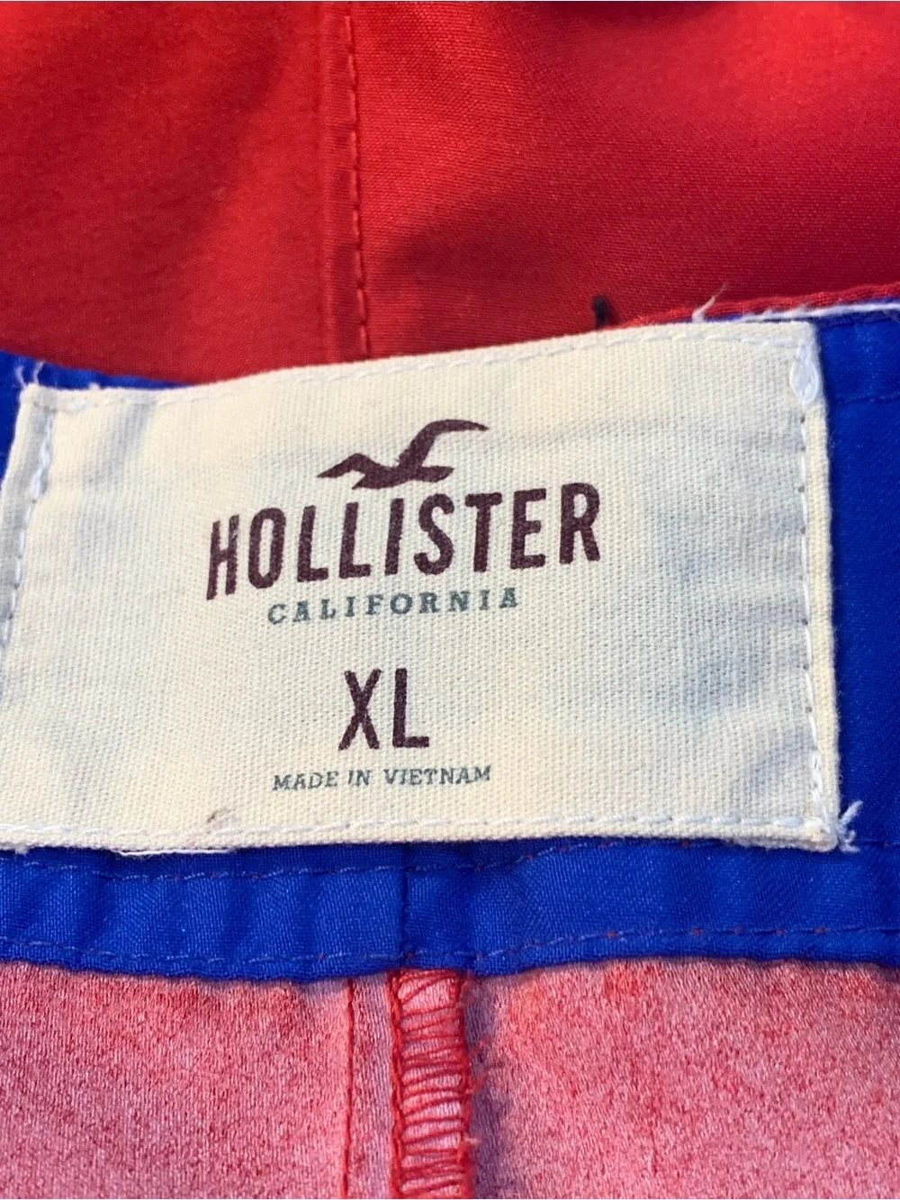 Hollister Men’s Red Swim Trunks with Blue Drawcord and Trim. SZ XL
